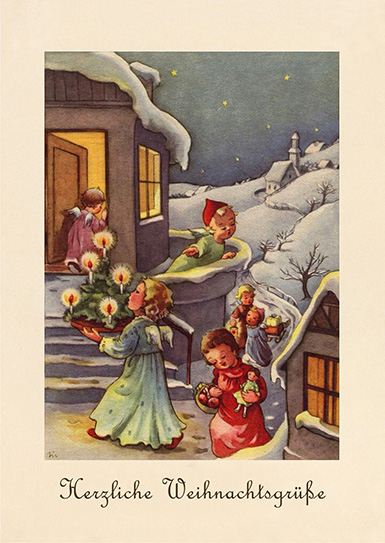 Счастливые рождественские поздравления :: рисунок Эльфриды Тёр (немецкая рождественская открытка)
