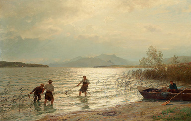 Рыбалка на берегу (Fishing by the shore) :: Ханс Фредрик Гуде, 1880 год