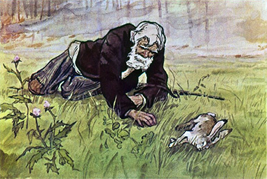 Заяц вывел деда из огня :: «Заячьи лапы», Паустовский; художник Епишин