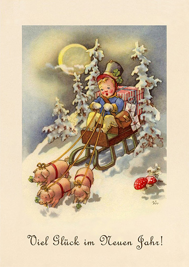 Удачи в Новом году! :: рисунок Эльфриды Тёр (немецкая новогодняя открытка)