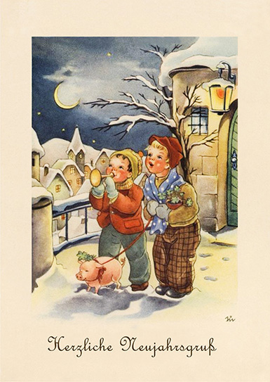 Поздравляем с Новым годом! :: рисунок Эльфриды Тёр (немецкая новогодняя открытка)