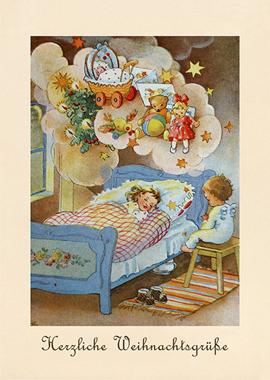 Счастливые рождественские поздравления (сказочные сны) :: рисунок Эльфриды Тёр (немецкая рождественская открытка)