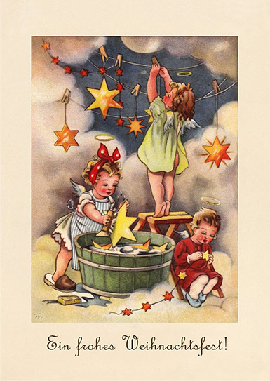 С Рождеством! (предпраздничные хлопоты) :: рисунок Эльфриды Тёр (немецкая рождественская открытка)