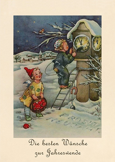 Наилучшие пожелания на рубеже года :: рисунок Эльфриды Тёр (немецкая новогодняя открытка)