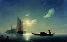 Гондольер на море ночью :: Айвазовский Иван Константинович, 1843 год (синяя лунная итальянская ночь)