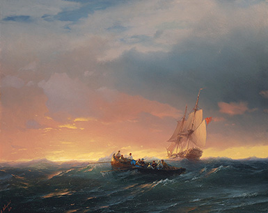 Корабль на волнах при закате :: Айвазовский Иван Константинович, 1850 год