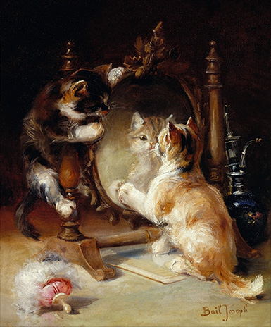 Котята, играющие около зеркала :: Клод Джозеф Бейл