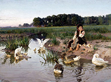 Девочка с гусями. Малороссия :: Бодаревский Николай Корнилович, 1892 год