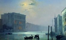Лунная ночь. Большой канал в Венеции :: Боголюбов Алексей Петрович, 1850-е (синяя лунная итальянская ночь)