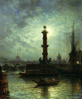 Лунная ночь на Неве близ Биржи :: Боголюбов Алексей Петрович, 1850-е
