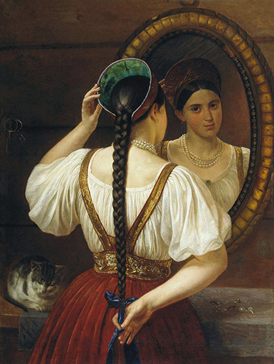 Девушка перед зеркалом :: Будкин Филипп Осипович, 1848 год
