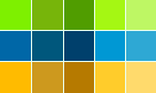 Color Palette by Color Scheme Designer: тёплый зелёный, прохладный голубой, сочный жёлтый