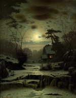 Зимний пейзаж, полная луна (Winterliche Vollmondlandschaft) :: Louis Douzette, 1869 год