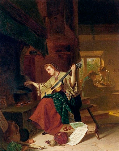 Женщина играет на гитаре :: Карл Хенрик д'Ункер, 1865 год