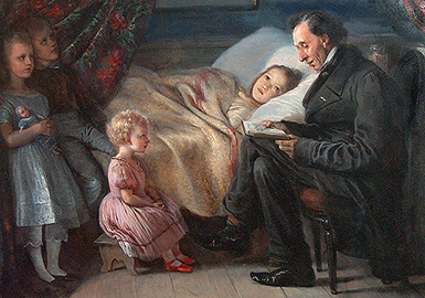Ханс Кристиан Андерсен читает детям сказки :: Элизабет Анна-Мария Джерихау-Бауманн, 1862 год