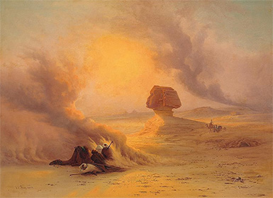 Караван, застигнутый песчаной бурей недалеко от Гизы :: Иоганн Якоб Фрей, 1845 год
