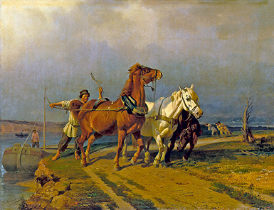 Бечевая тяга на реке Ижоре :: Ковалевский Павел Осипович, 1868 год