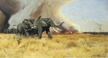 Elephants Moving Before a Veldt Fire :: Wilhelm Kuhnert (Слоны, Кунерт)