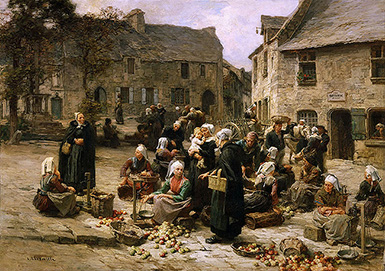 Яблочный рынок в Ландернё, Бретань :: Леон Августин Лермитт