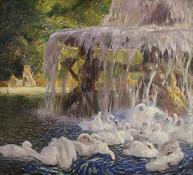 Лебеди, купающиеся в фонтане :: Гастон Ла Туш, 1909 год