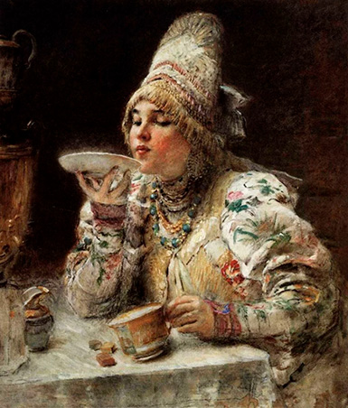 За чаем :: Маковский Константин Егорович, 1914 год