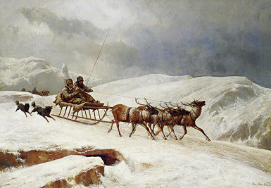Задорная езда в оленьей упряжке :: Андреас Марко, 1882 год
