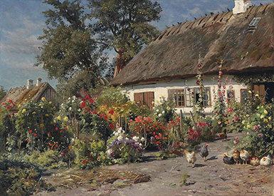 Коттедж с садом и курами :: Петер Мёрк Мёнстед, 1919 год