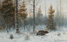 Медведь на фоне зимнего пейзажа :: Муравьёв Владимир Леонидович, 1907 год