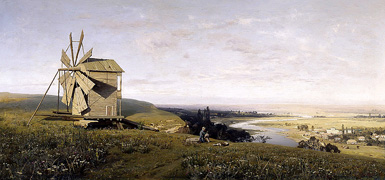 Украинский пейзаж с ветряной мельницей :: Орловский Владимир Донатович, 1882 год