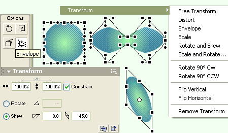 Палитра Transform (трансформация), модификаторы инструмента Free Transform