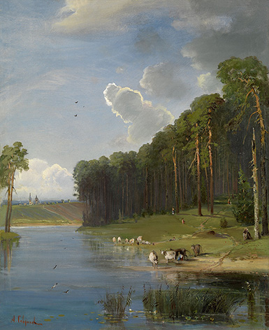 Сосновый бор на берегу реки :: Саврасов Алексей Кондратьевич, 1890-е