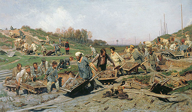 Ремонтные работы на железной дороге :: Савицкий Константин Аполлонович, 1874 год
