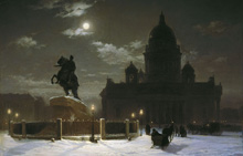 Вид памятника Петру I на Сенатской площади в Петербурге :: Суриков Василий Иванович, 1870 год